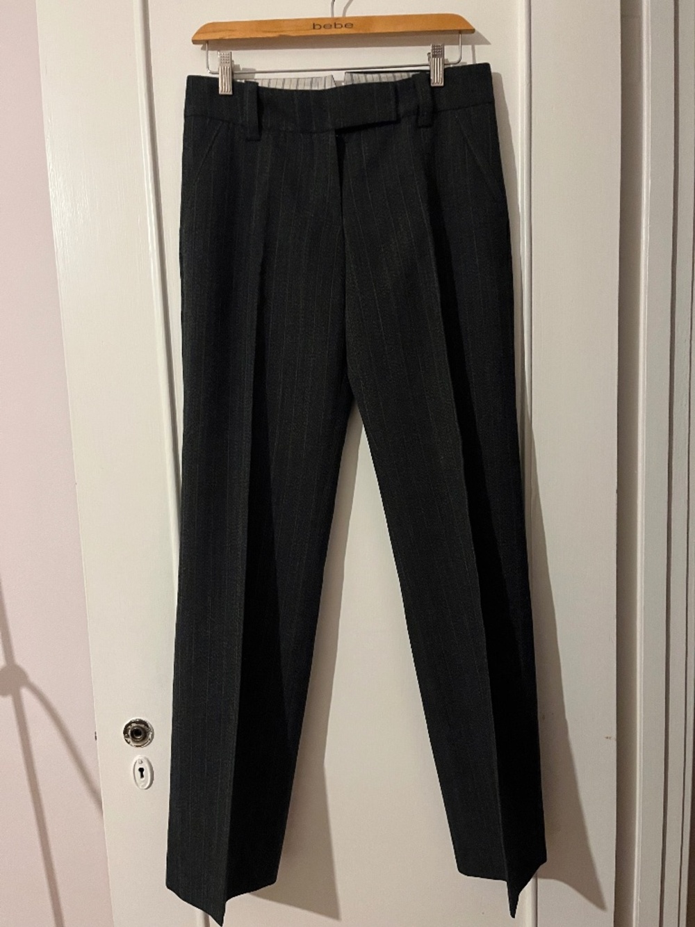 Dark Grey Pencil Stripe Wool Trousers, Jigsaw, Women's size 6